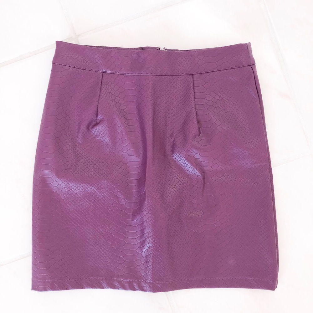 Purple Faux Snakeskin Mini Skirt